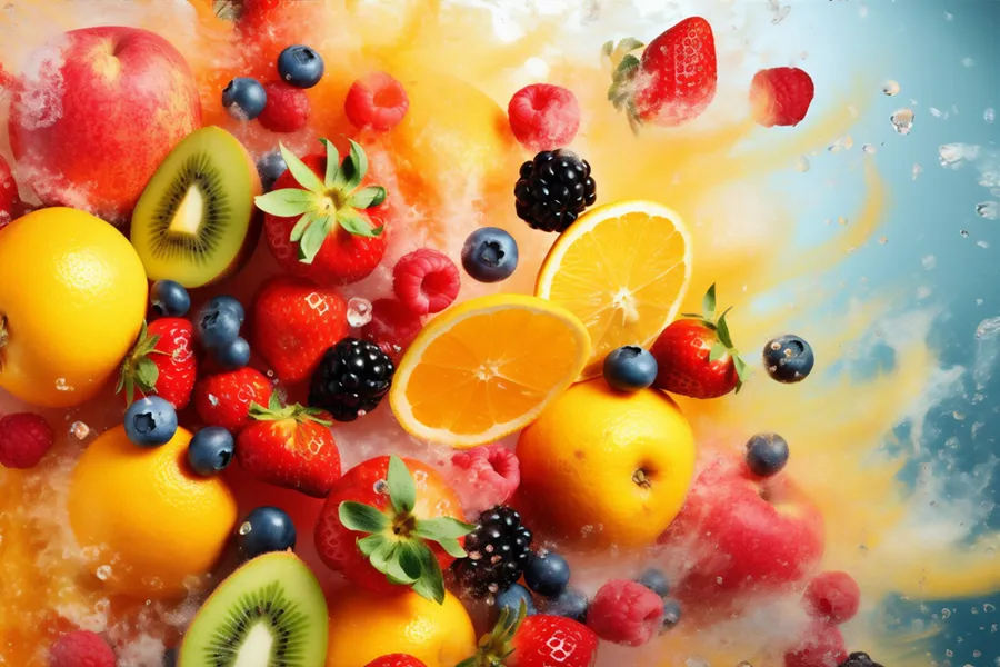 High-Dose-Vitamin-C-Clinic Illustration of vitamin infused fruits bursting. Schedule High Dose Vitaman C IV treatment from Jennifer Jose-Cappola, MD in Stamford.