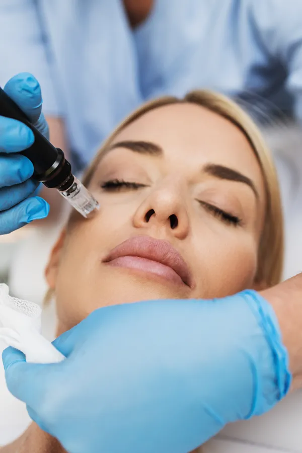 PRP-Microneedling-Treatment A woman receiving PRP microneedling and skin rejuvenation treatments from Jennifer Jose-Cappola, MD in Stamford.